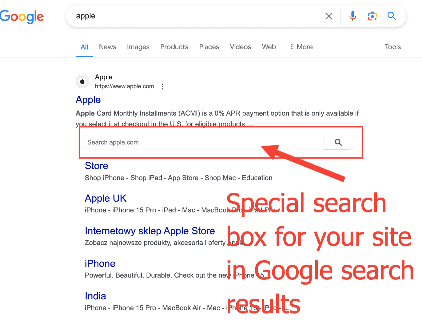 Screenshot Google Search Apple