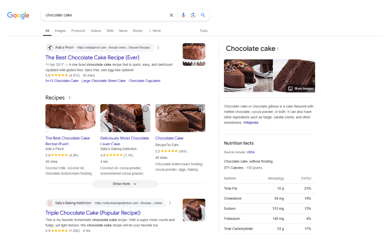Google Search: Chocolate cake