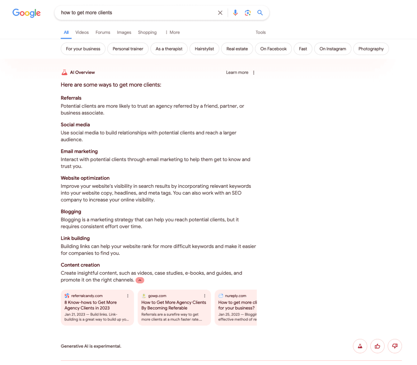 Screenshot Google Search: How to get more client