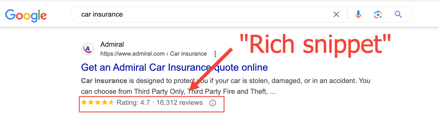 Rich Snippet Google Search Screenshot