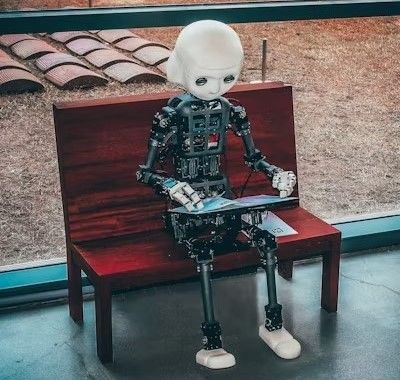 Small AI robot typing
