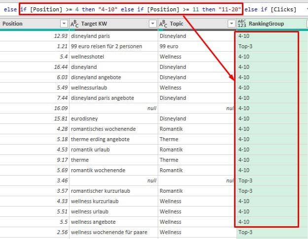 Section of a table screenshot