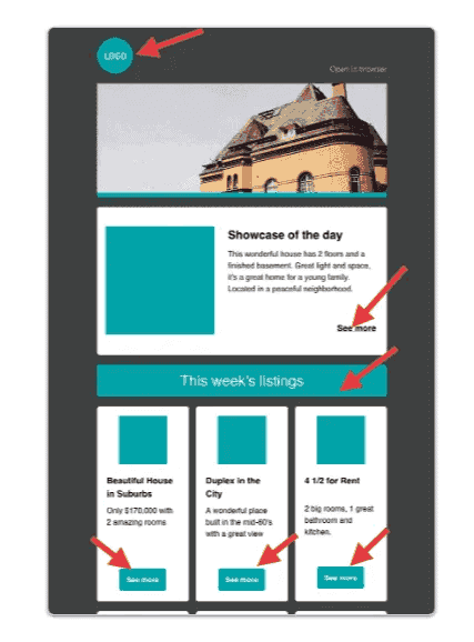 Website call to action elements with arrows
